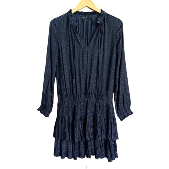 Anthropologie Current Air Star Print tiered Mini Dress Size XS Navy Blue - Picture 4 of 14